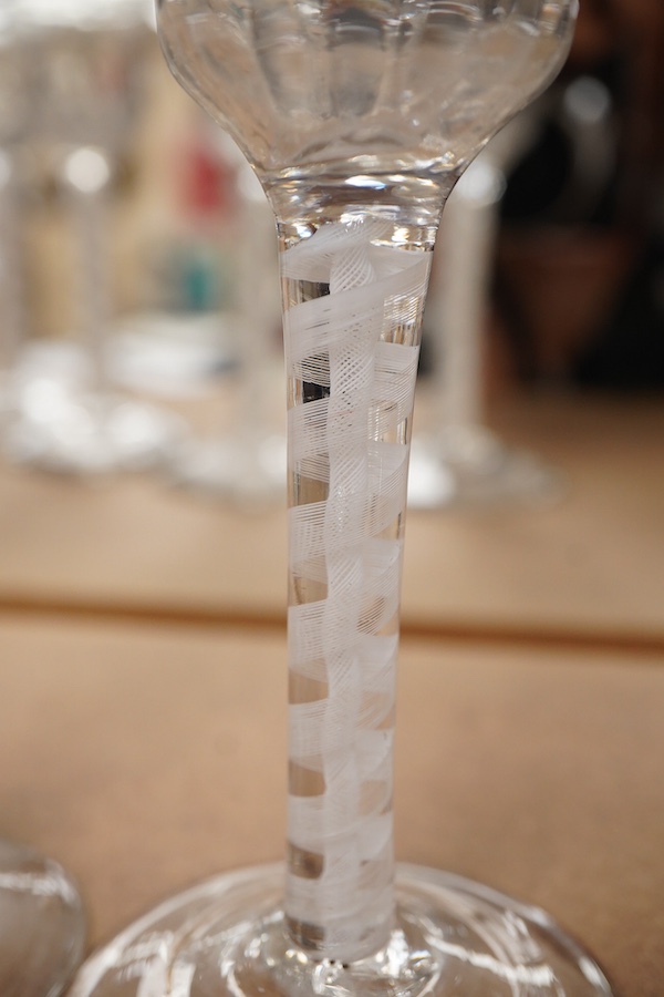 A set of four late 18th century DSOT cordial glasses, with fluted bucket bowls, 15.5cm high